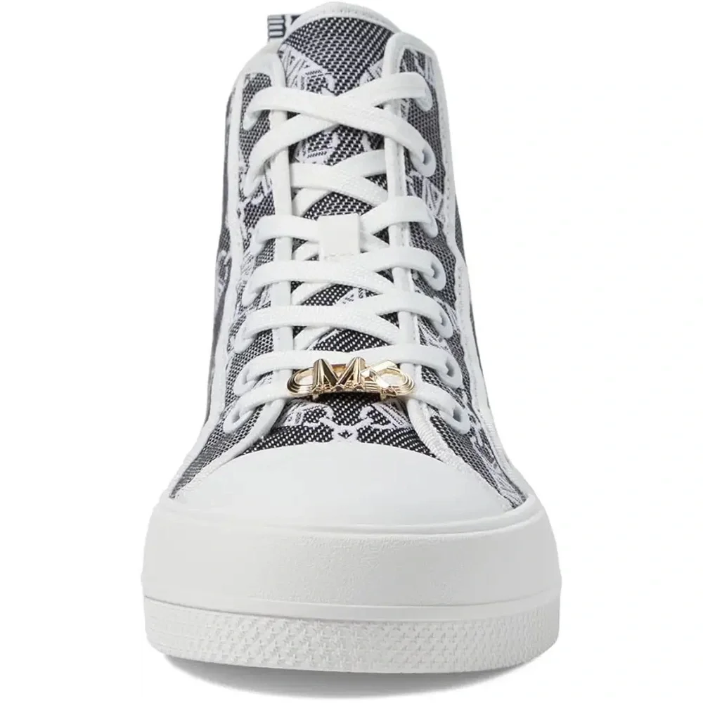 NEW Michael Kors Evy Empire Logo Jacquard High-Top Sneaker Blck/Optic White Sz 8